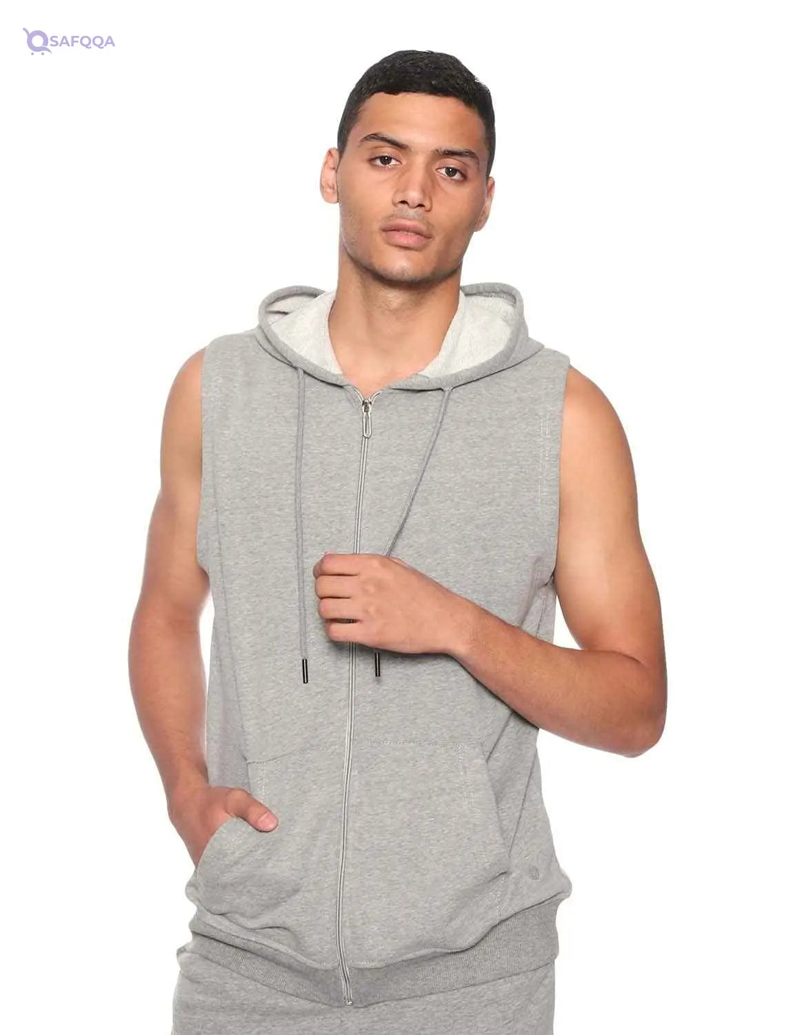 34 by Amr Diab Cotton Side-Pocket Sleeveless Zip-up Hoodie for Men - Safqqa Egypt