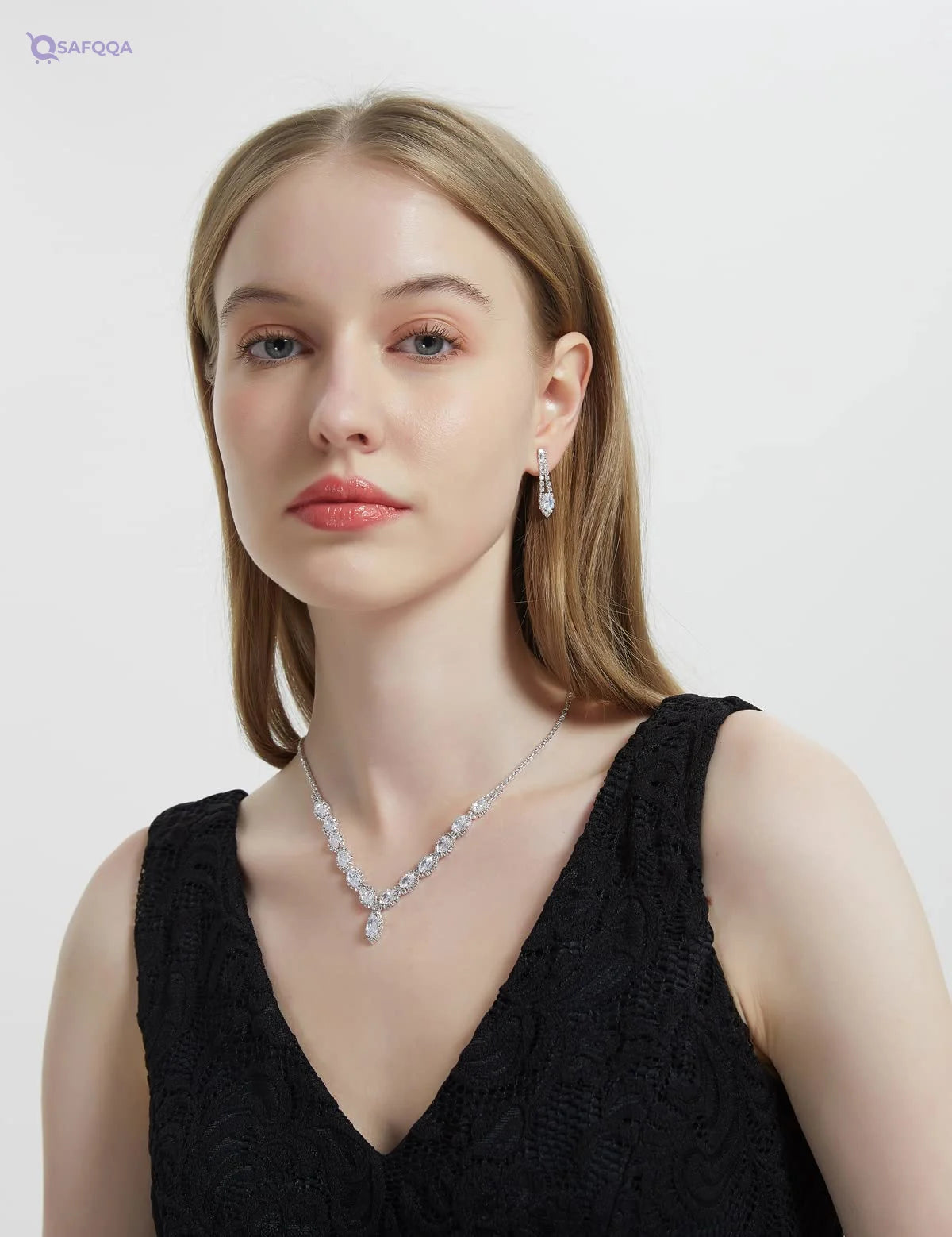 YSOUL CZ Rhinestone Jewelry Set – Necklace & Earrings for Bridal or Evening Wear - Safqqa