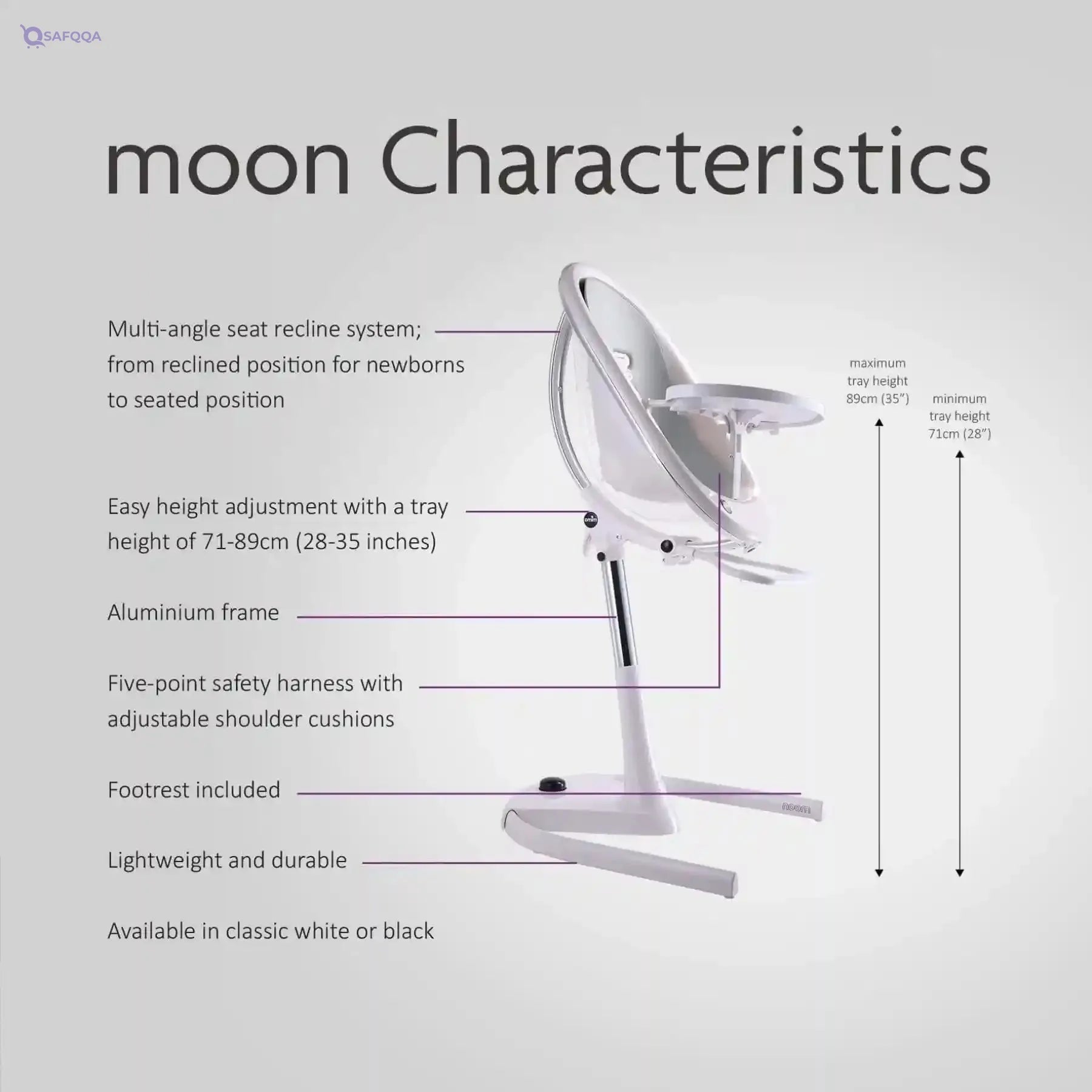 Mima High Chair for Babies, White Stable and secure design with safety harness - Safqqa