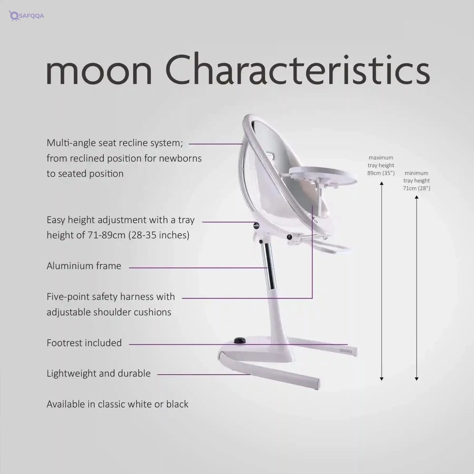 Mima High Chair for Babies, White Stable and secure design with safety harness - Safqqa