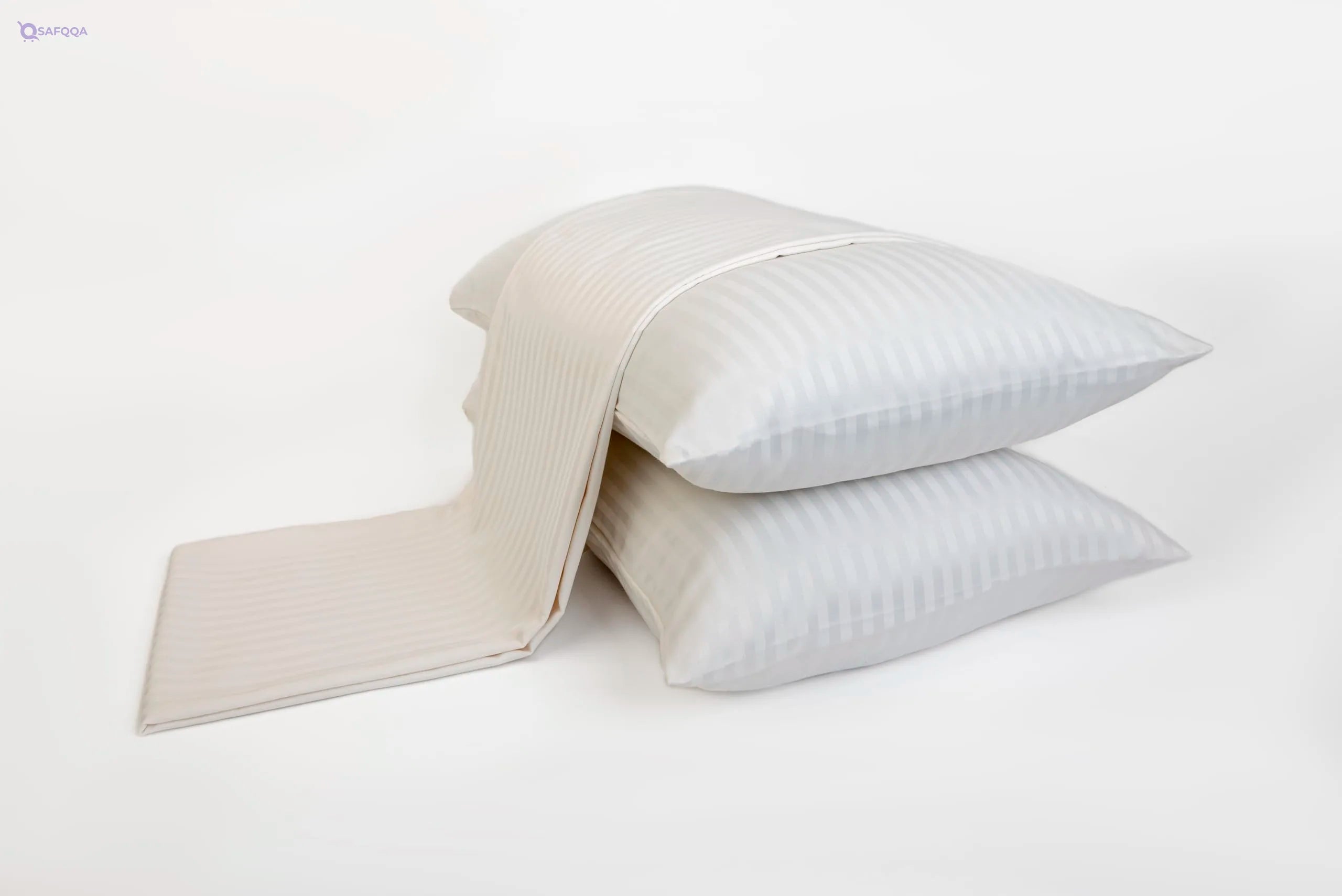 Home of Linen Striped Flat Sheet Set – Brushed Cotton, 1 Flat Sheet & 2 Pillowcases - Safqqa