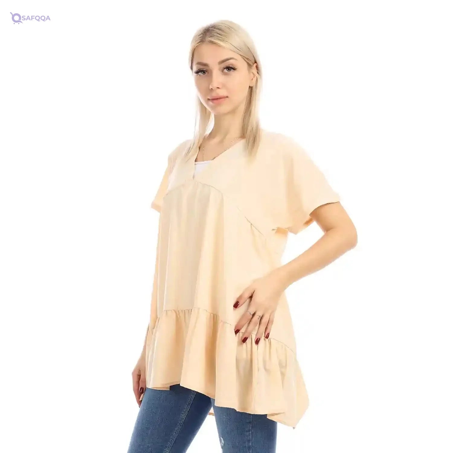 JAMILA Women Short Sleeves Tiered Deep V Neck Dress - Safqqa Egypt