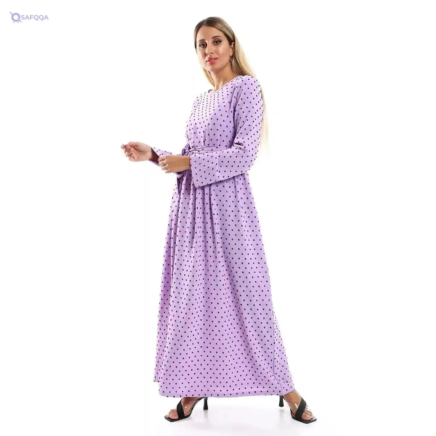 Jamila Women Long Sleeves Long Dress with Adjustable Belt Dress - Safqqa Egypt