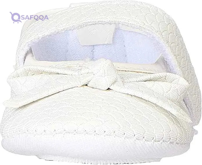 Mix & Max Embossed Pattern Front Bow Velcro Strap Shoes for Girls - 0 - 6 Months - Safqqa Egypt
