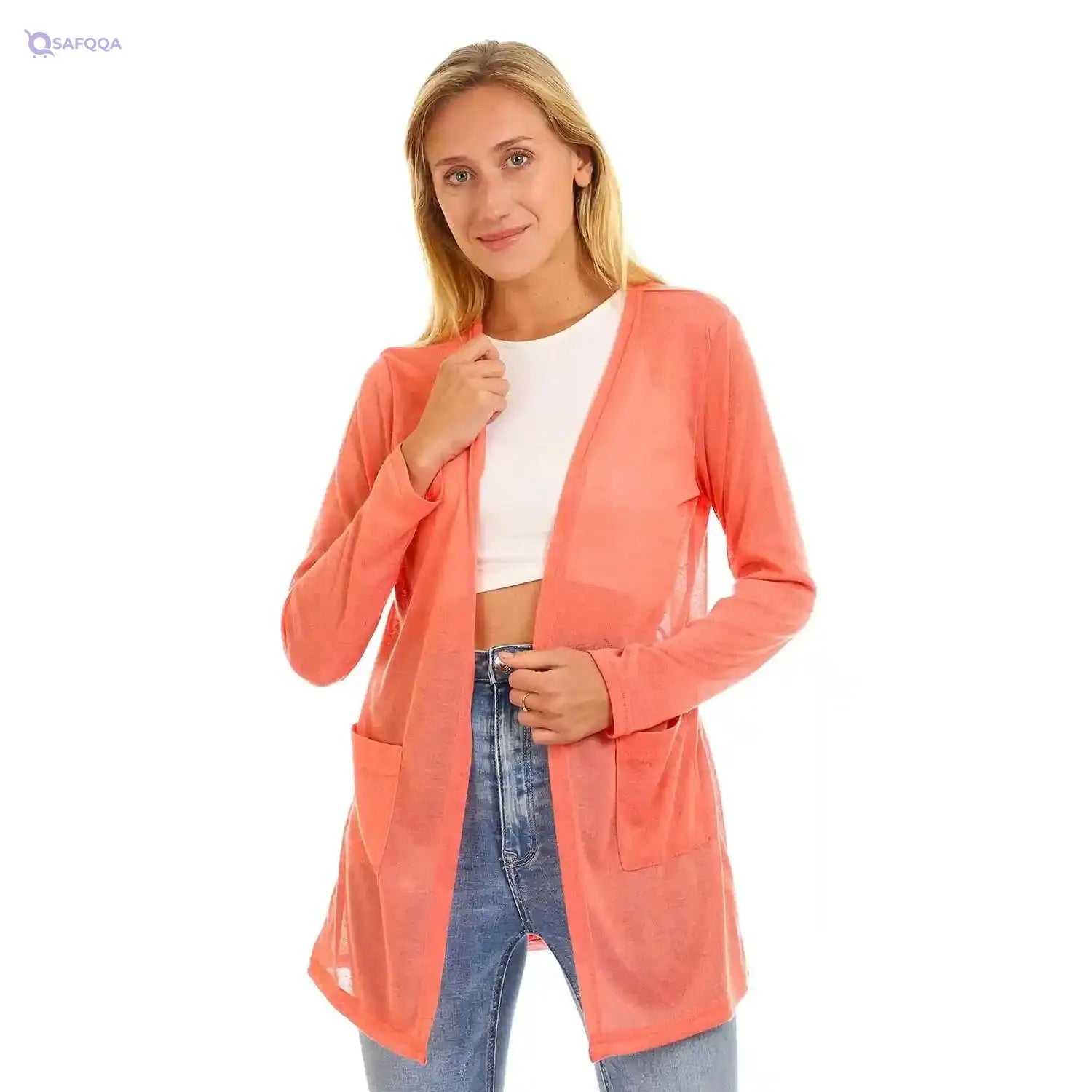 JAMILA Side Pockets Open Neckline Cardigan For Women,Durable stitching for long-lasting wear. - Safqqa