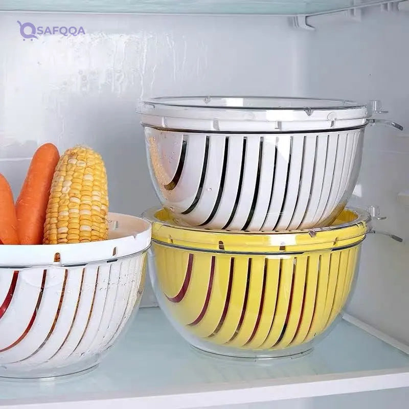 2-Piece Acrylic Plastic Refrigerator Storage Box for Washing and Drying Vegetables and Fruits with Transparent Lid - Yellow - Safqqa