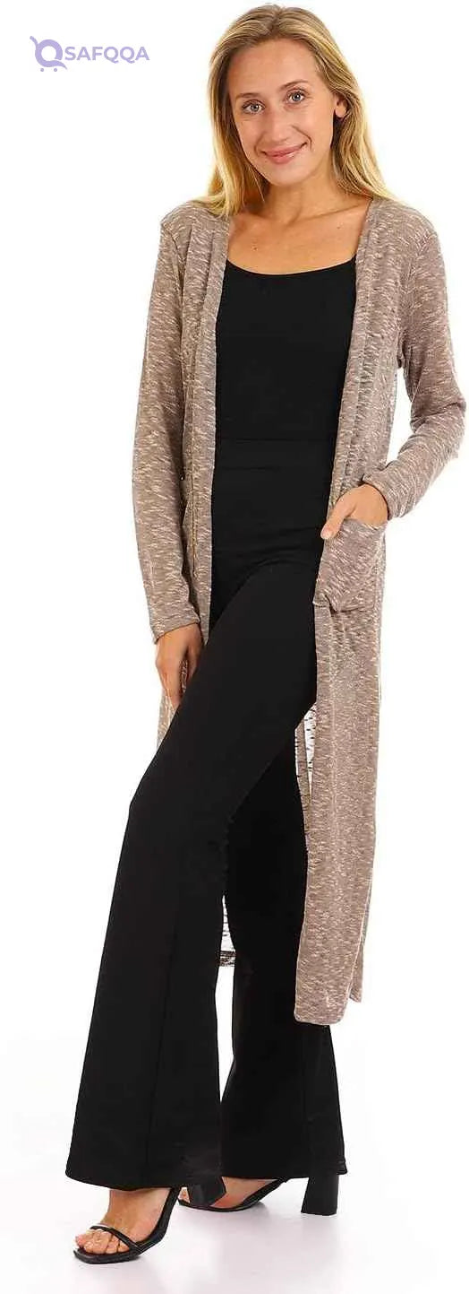 JAMILA Women’s Long Open Neck Cardigan Sweater - Safqqa