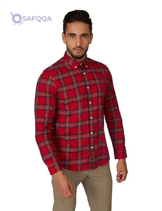 Splash Men’s Long Sleeves Plaid Shirt - Safqqa Egypt