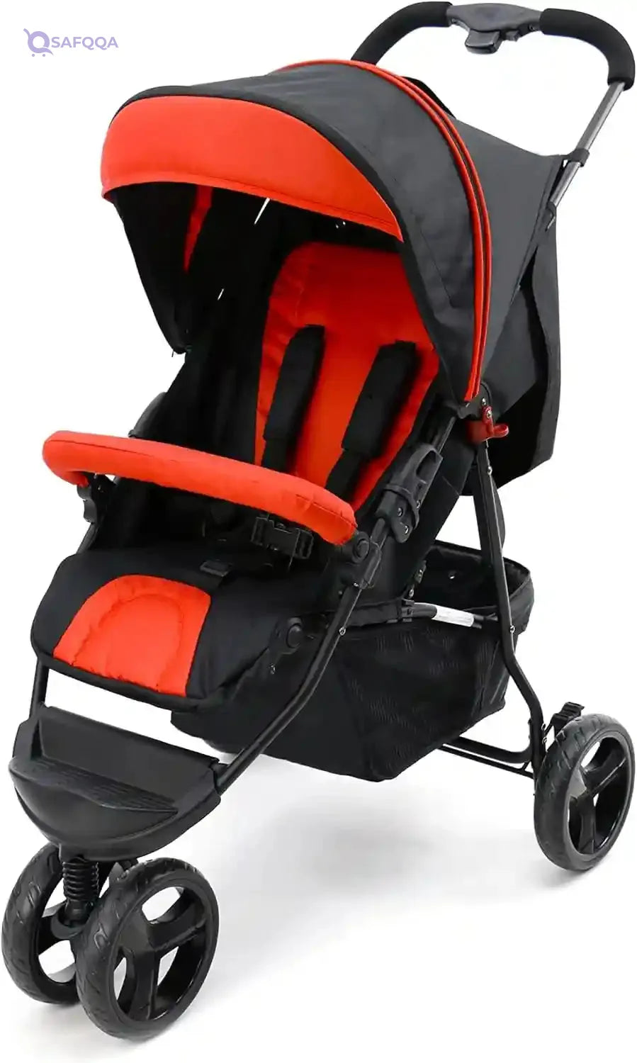 Asalvo DINAMIC Stroller (7.5 kg) - Durable Steel Frame, 5-Position Adjustable Backrest and Footrest, Large Storage Basket, Foldable Design in -Red* Black - Safqqa