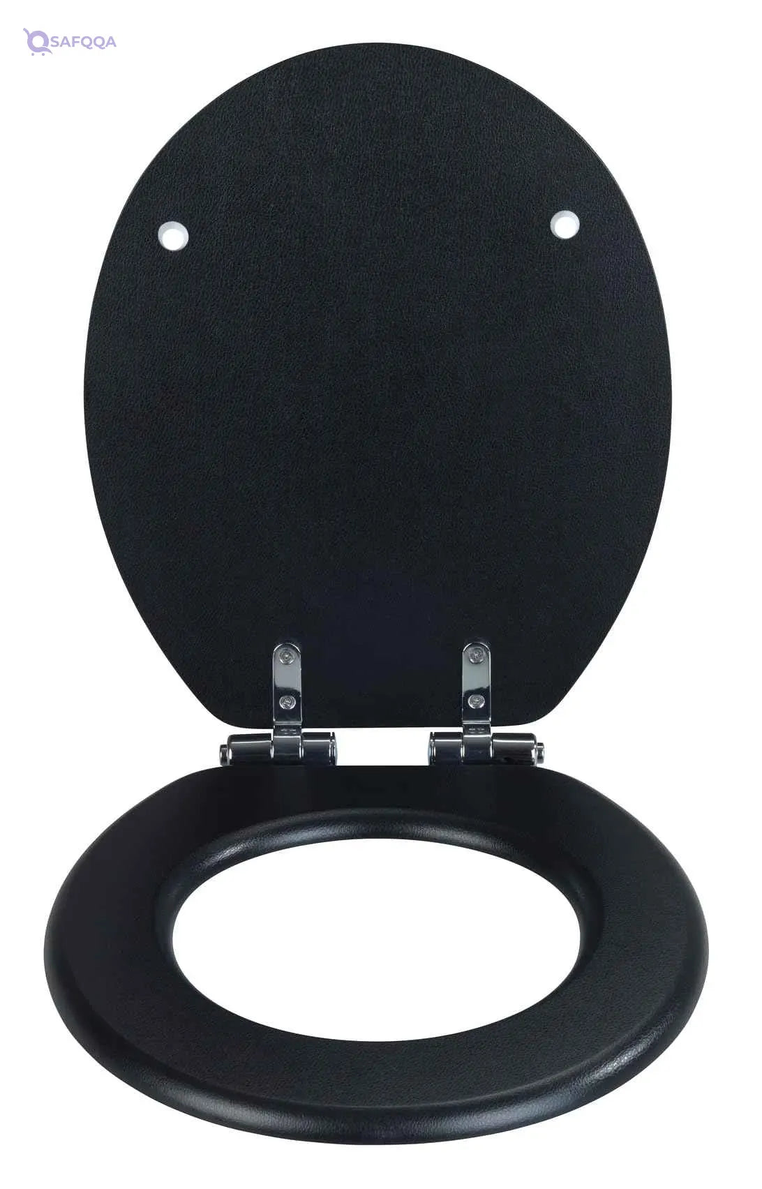 WENKO, Toilet Seat Cuero Black, MDF, Leather Design, Non-Slam Anti-Bacterial Seat for Bathroom, Soft Close & Easy Clean, 35.5x42.5cm, Black - Safqqa