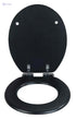 WENKO, Toilet Seat Cuero Black, MDF, Leather Design, Non-Slam Anti-Bacterial Seat for Bathroom, Soft Close & Easy Clean, 35.5x42.5cm, Black - Safqqa