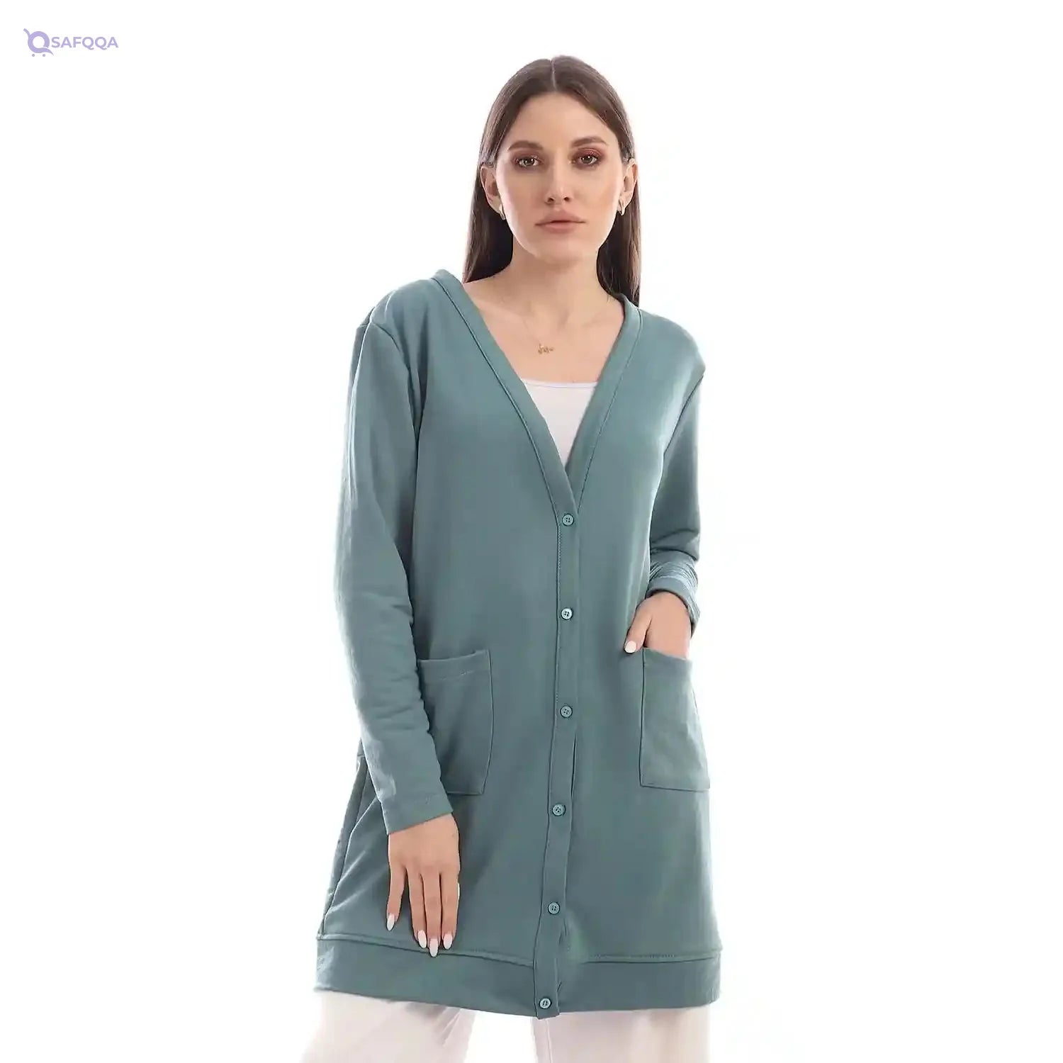 Jamila Women’s Long Sleeves Soft Cardigan with Buttons – Long Length Sweater - Safqqa
