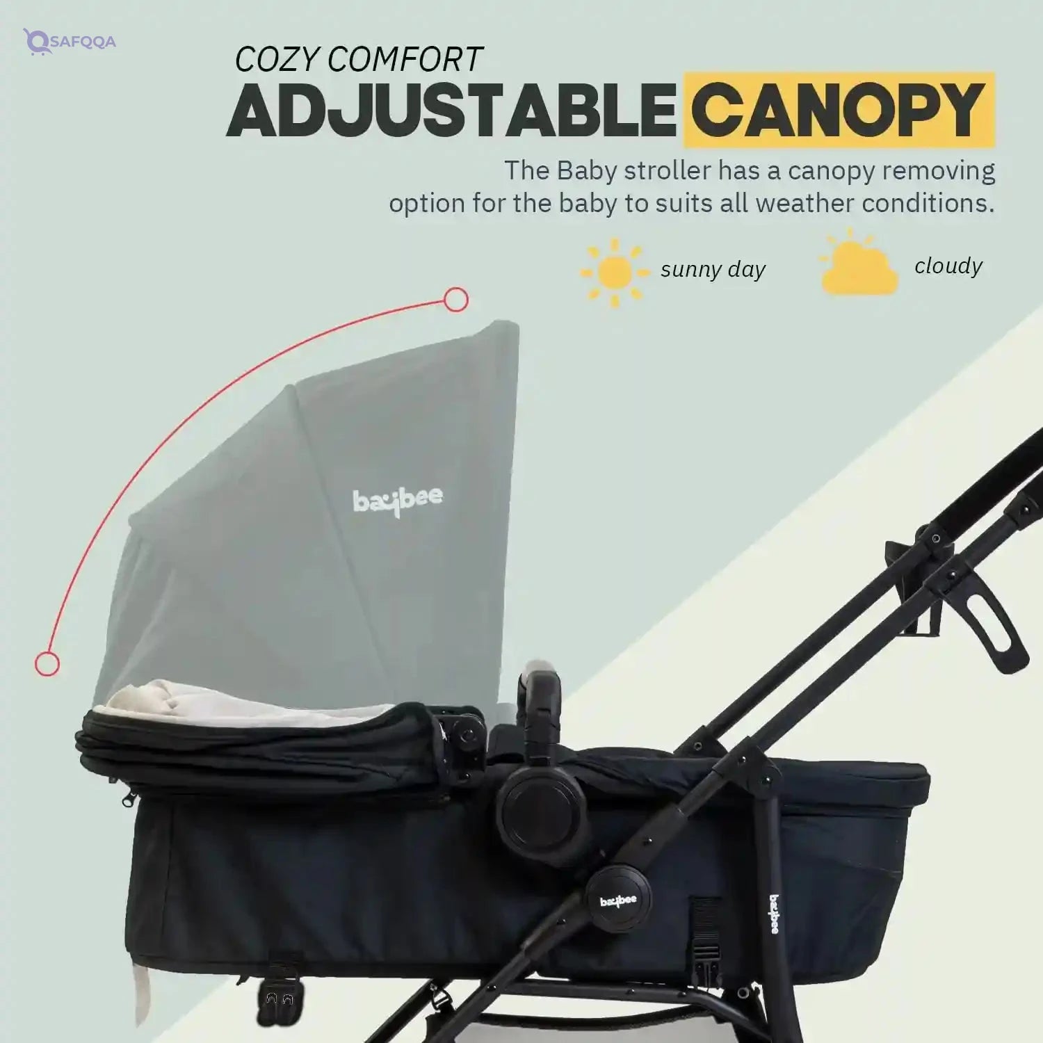 Baybee 2 in 1 Baby Stroller for Flight Travel with 3-Position Adjustable Seat & Canopy, Reversible Bassinet & Large Wheels | Baby Stroller for Toddlers 0 to 3 Years Boy Girl (Black) - Safqqa