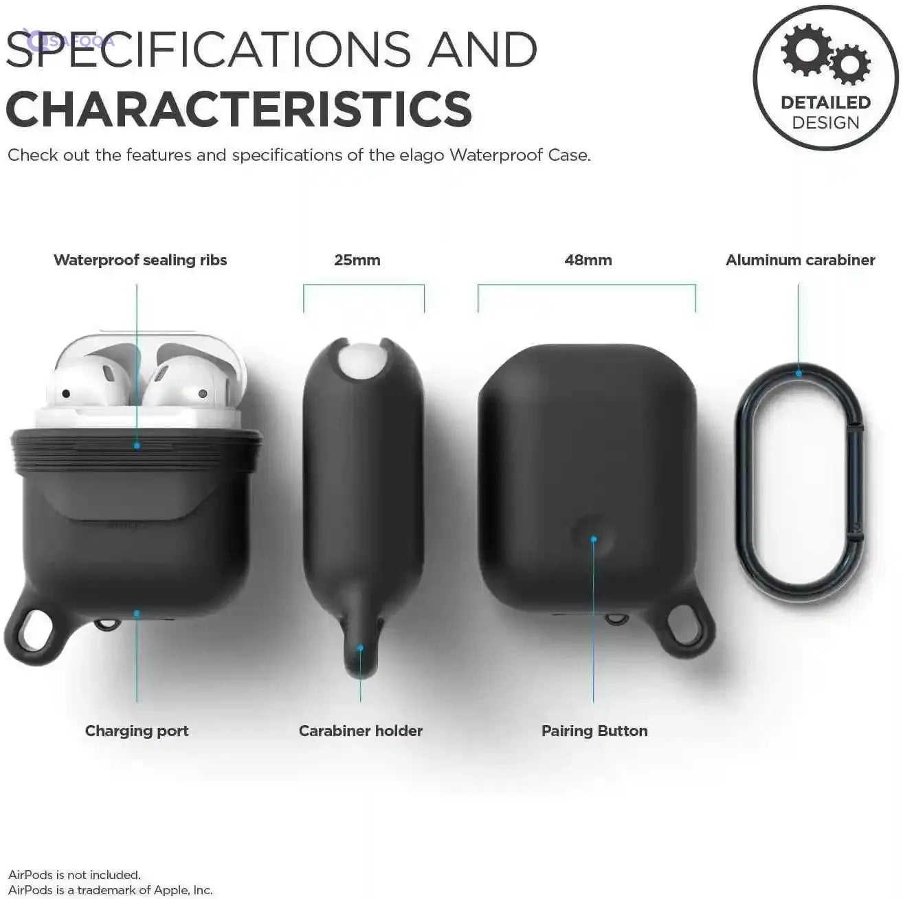 ELAGO AIRPODS WATERPROOF HANG CASE - BLACK - Safqqa
