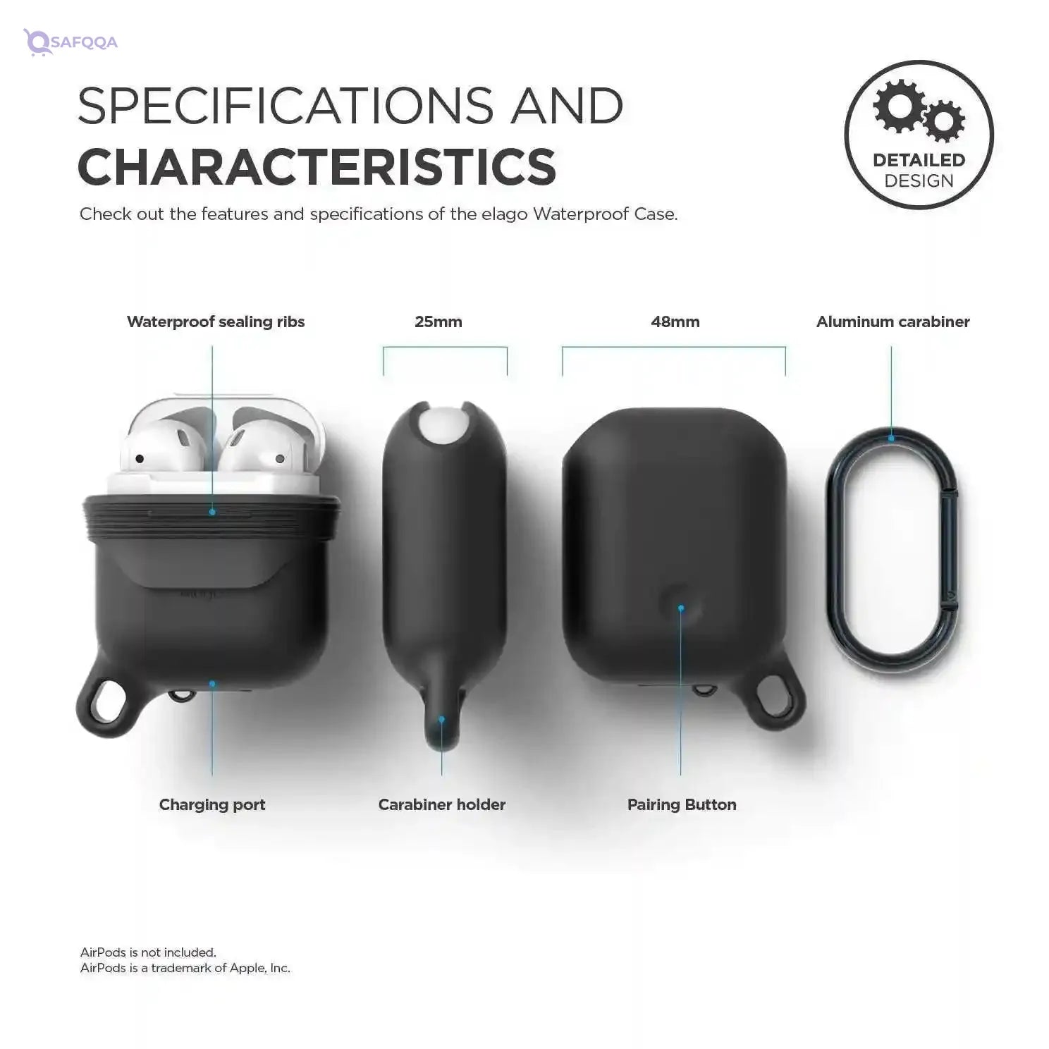 ELAGO AIRPODS WATERPROOF HANG CASE - BLACK - Safqqa