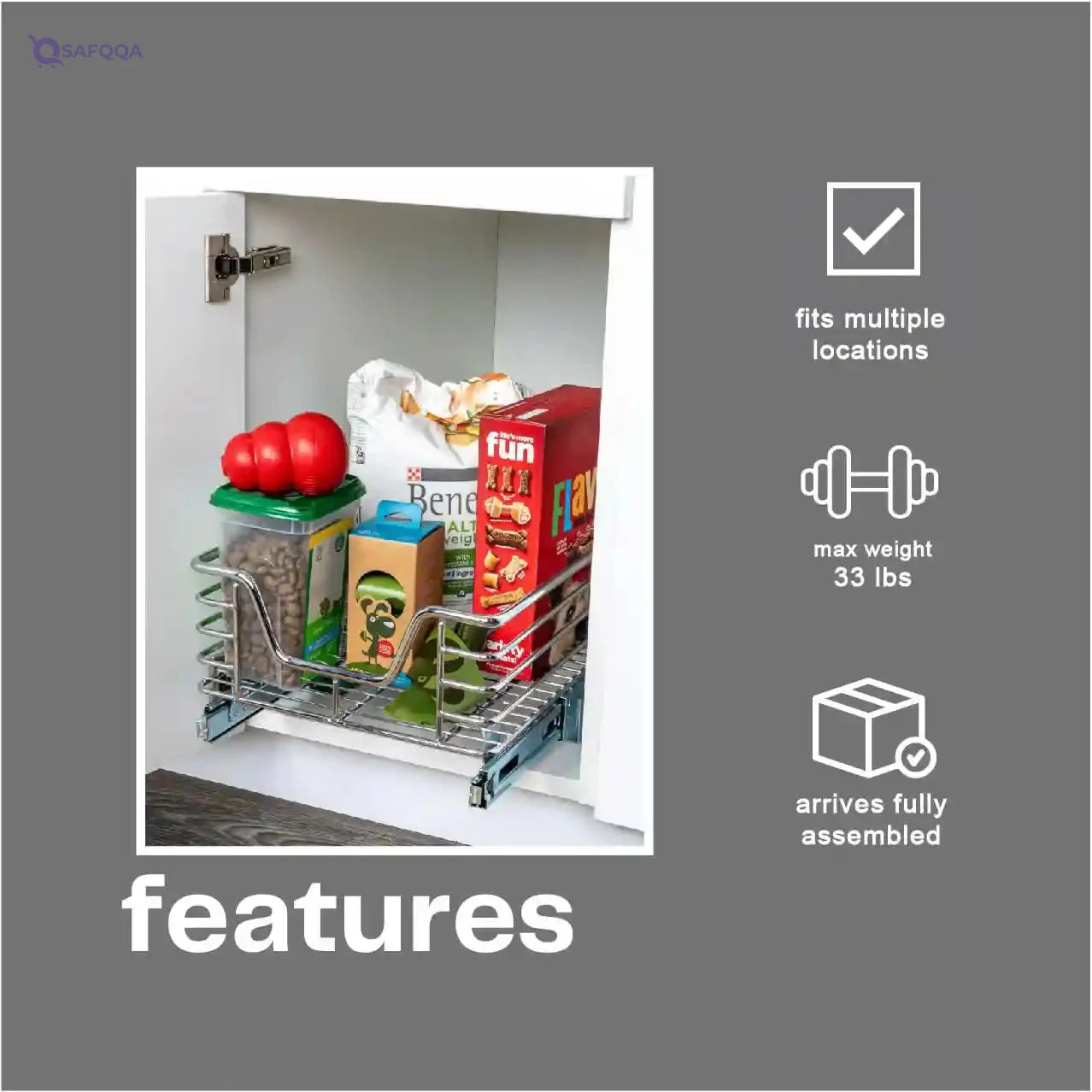 Household Essentials C1217-1 Glidez Sliding Organizer - Pull Out Cabinet Shelf - Chrome - 11.5 Inches Wide - Safqqa