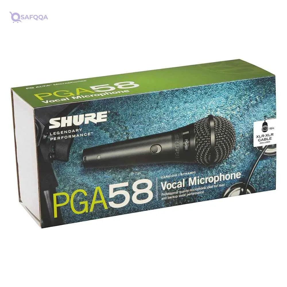 Shure PGA58 Dynamic Microphone - Handheld Mic for Vocals with Cardioid Pick-up Pattern, Discrete On/Off Switch, Stand Adapter and Zipper Pouch (PGA58-XLR) - Safqqa