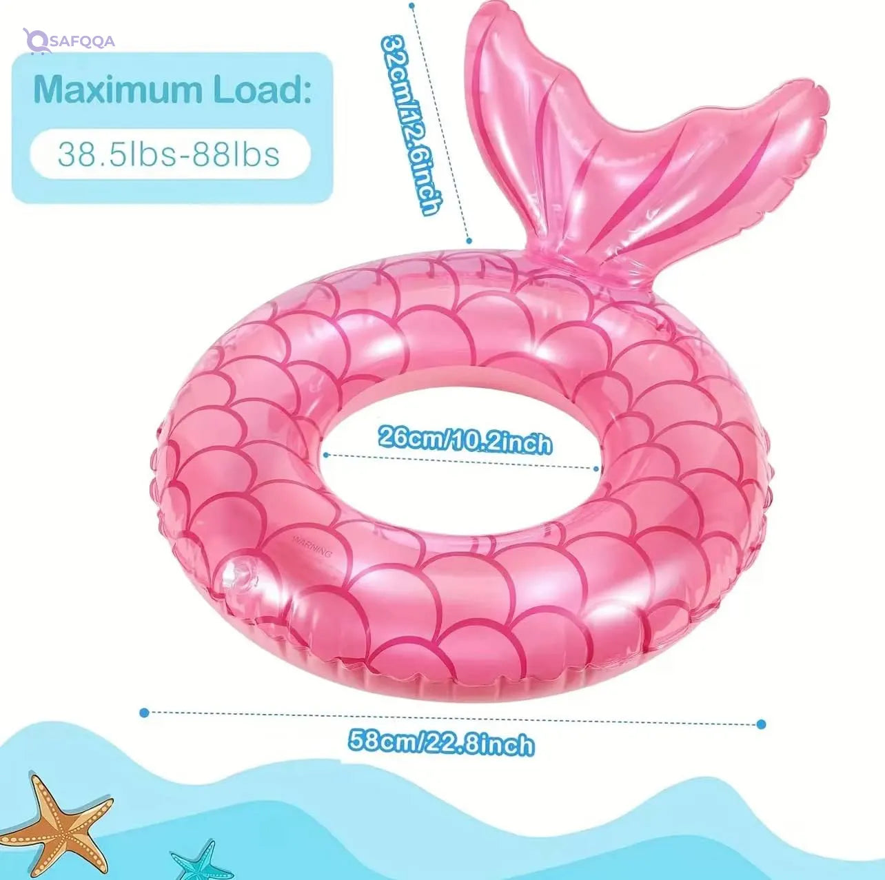 Generic Inflatable Pool Float Tube Pink Mermaid Tail Backrest Swimming Tube Ring Summer Beach Water Pool Floats For Girl - Safqqa