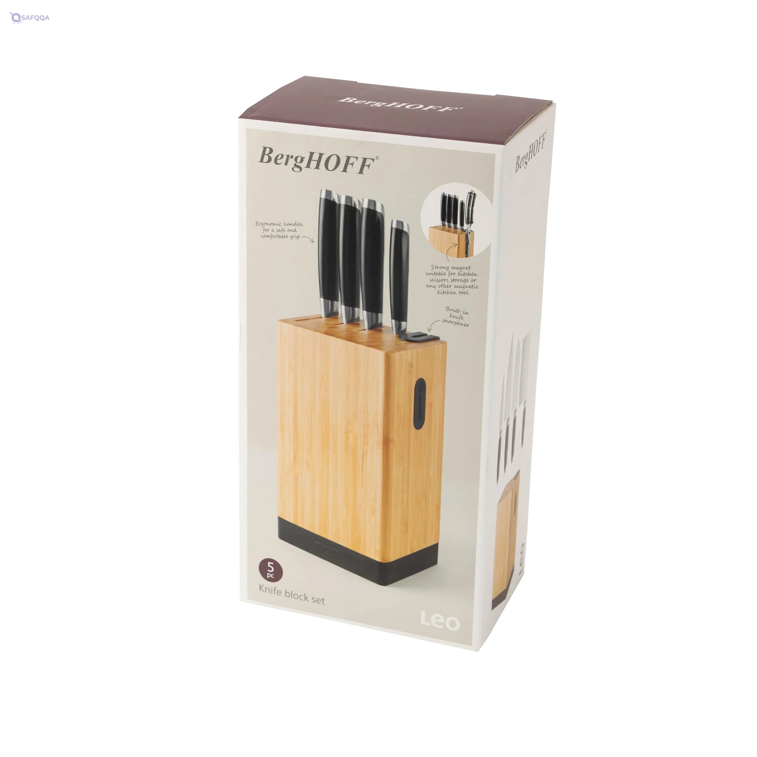 Berghoff Leo Graphite 5-Piece Knife Block Set – Stainless Steel Kitchen Knives - Safqqa