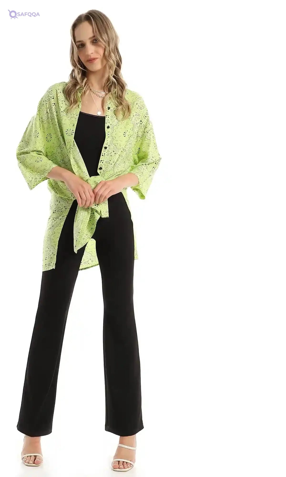 Ravin 97210 Patterned Lime Loose Shirt With Elbow Sleeves - Safqqa Egypt