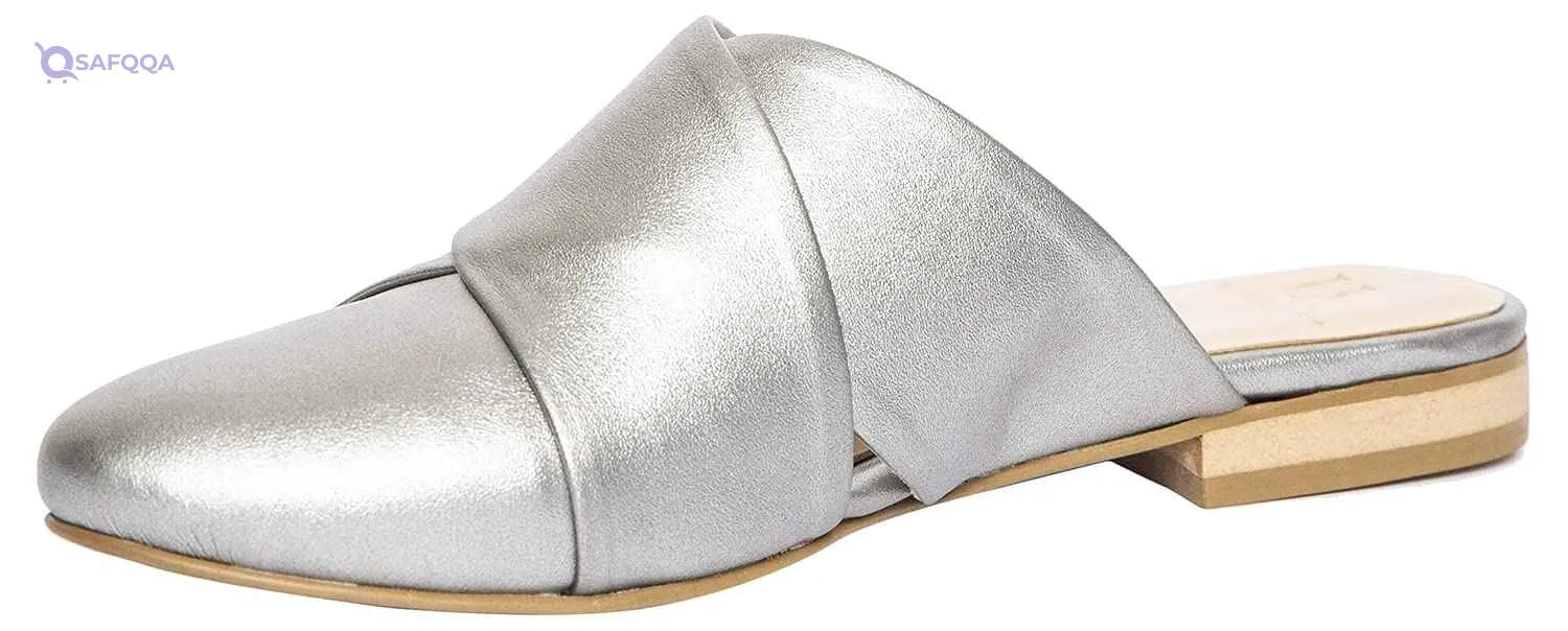 U By Misura Faux Leather Cross Strap Almond Toe Mule for Women - Silver - Safqqa Egypt