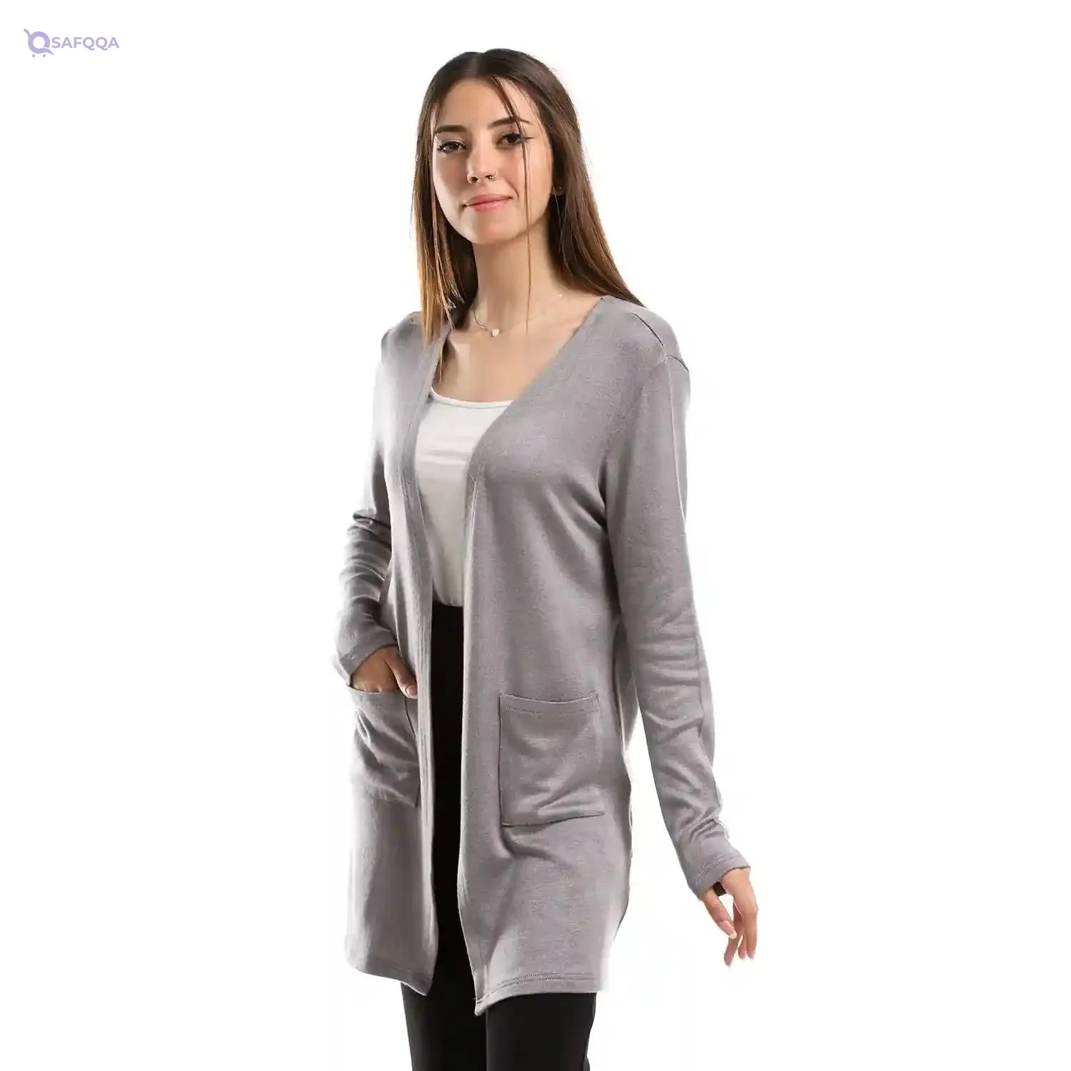 JAMILA Women Long Sleeves Cardigan with Sided Pockets SWEATER - Safqqa