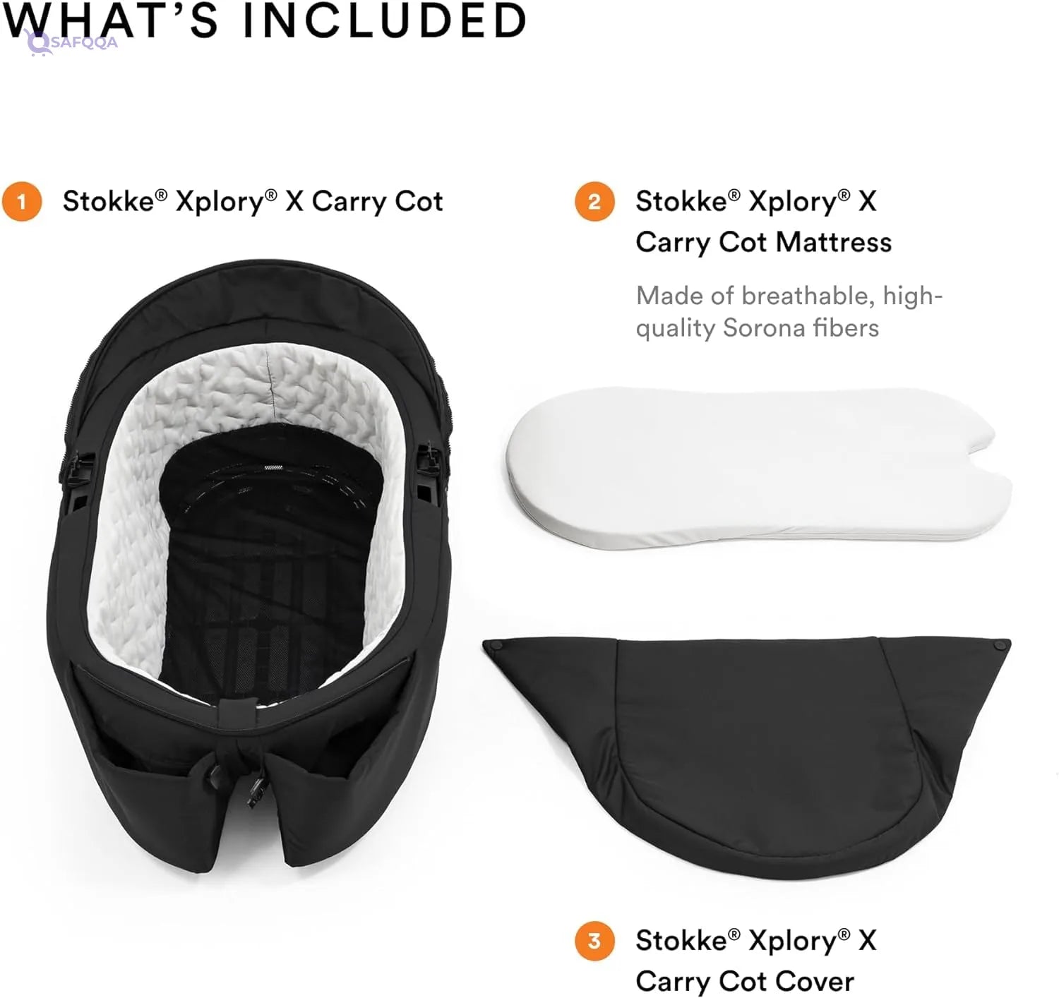 tokke Xplory X Carry Cot - Detachable Cot for Xplory X Baby Stroller - Soft Interior Lining & Breathable Mattress - With Removable Wind Cover & Two Easy-Access Pockets - Safqqa