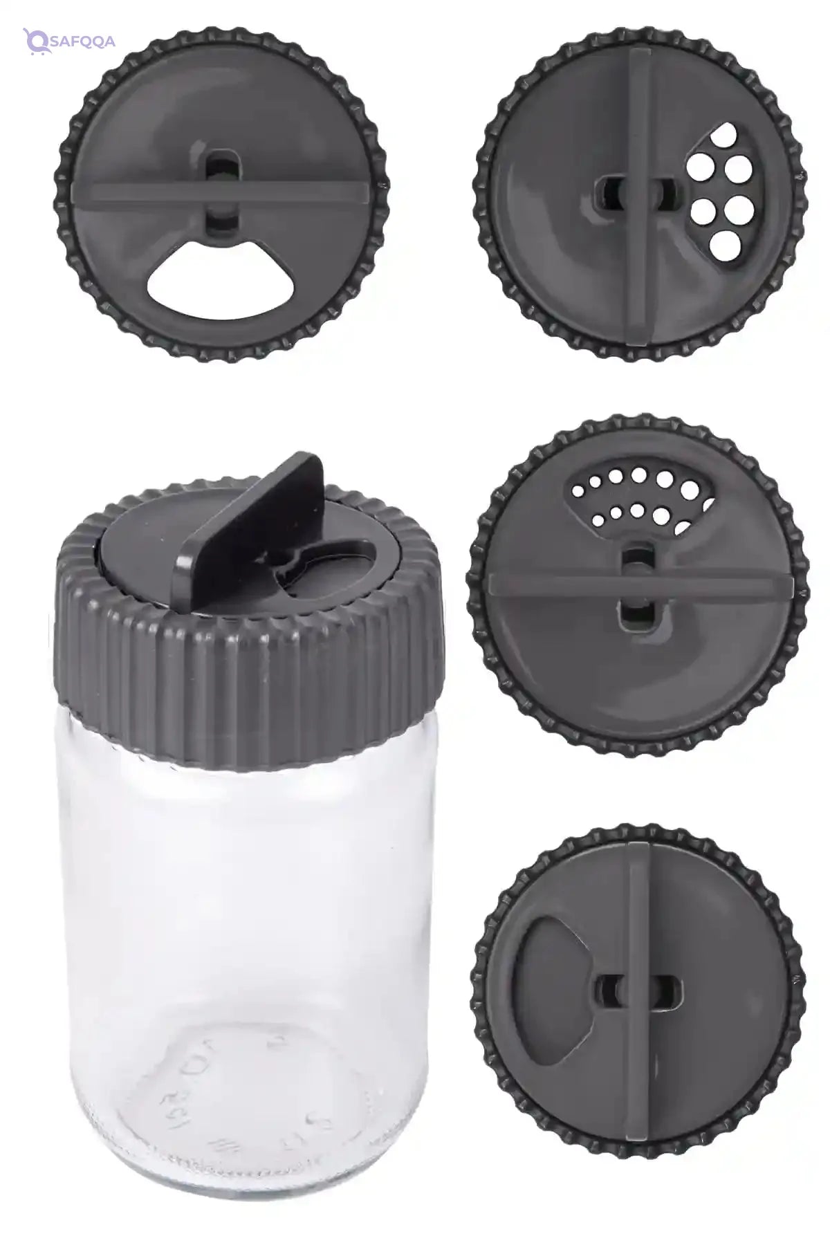 Herevin Glass Spice Set – 6 Jars, 105ml, Gray, Airtight Lids - Safqqa