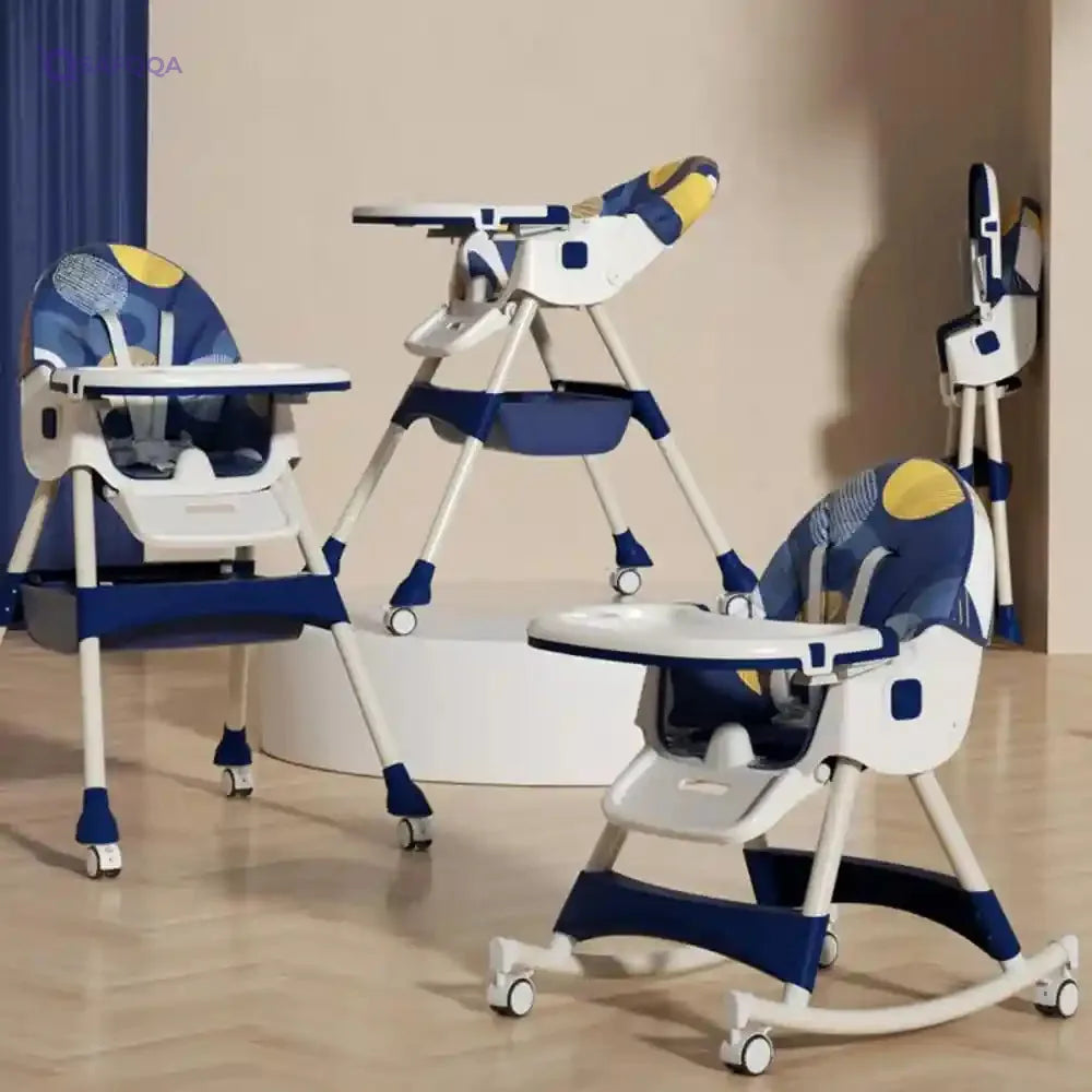 Generic Highchairs 6 Position Foldable Baby High Chair Feeding Chair Newborn Feeding Chair Removable Adjustable Double Meal Tray Reclining Baby Chair with Universal Wheels 8131 Colors (multicolor) - Safqqa