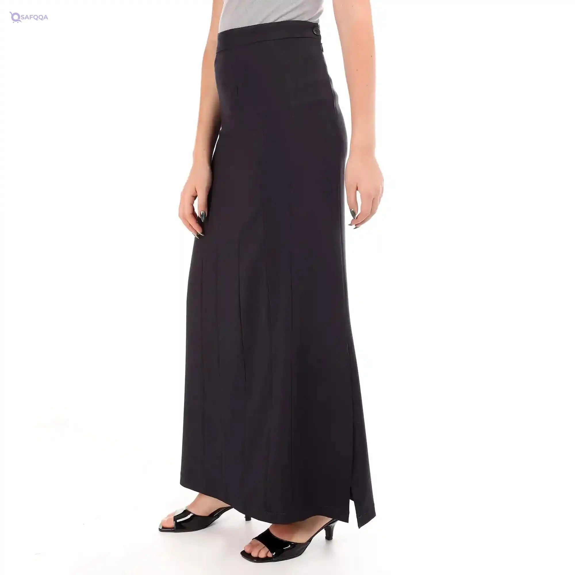 esla_Straight Fit Solid Maxi Skirt_Dark Blue - Safqqa Egypt