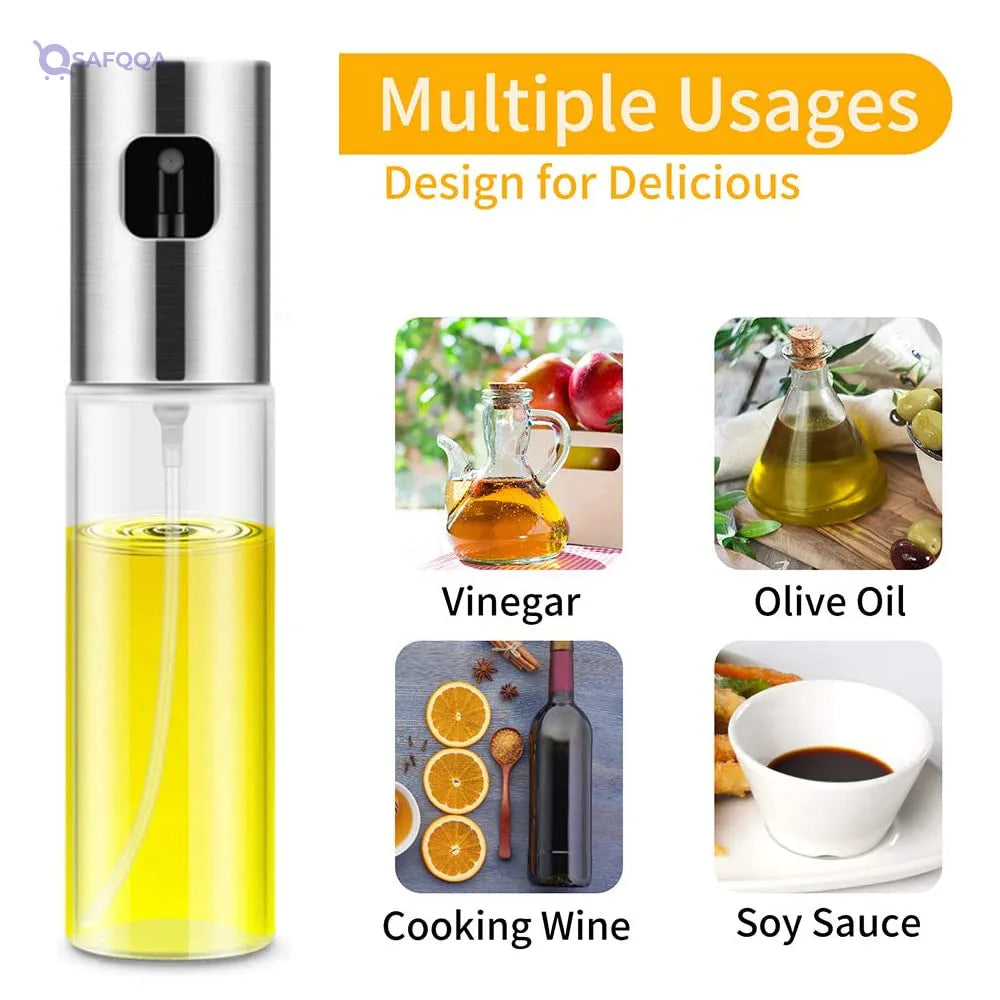 Versatile 100ml Glass Olive Oil Sprayer Bottle – Refillable Mister for Cooking, BBQ, Salad, Baking & Roasting - Safqqa