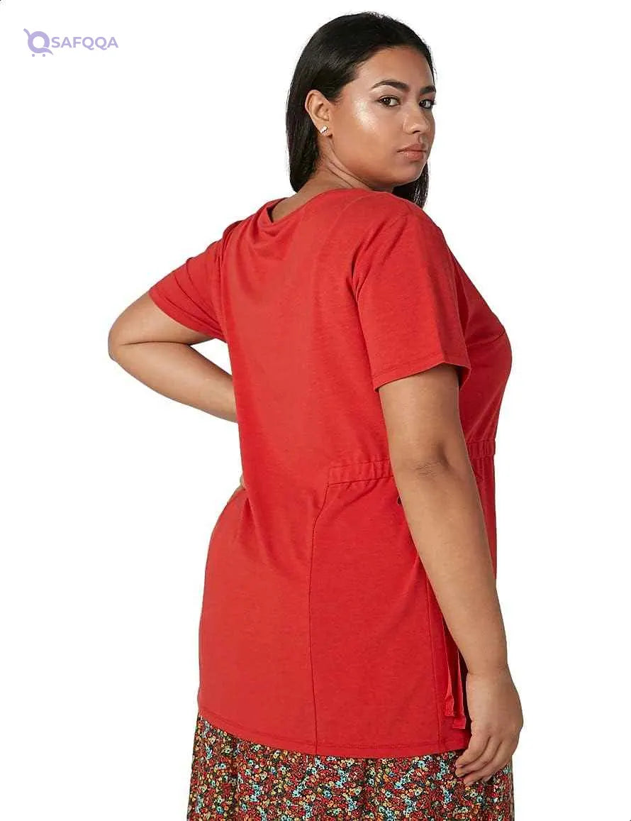 Splash Plain Side Ties Short Sleeves Crew Neck T-shirt for Women - Safqqa Egypt