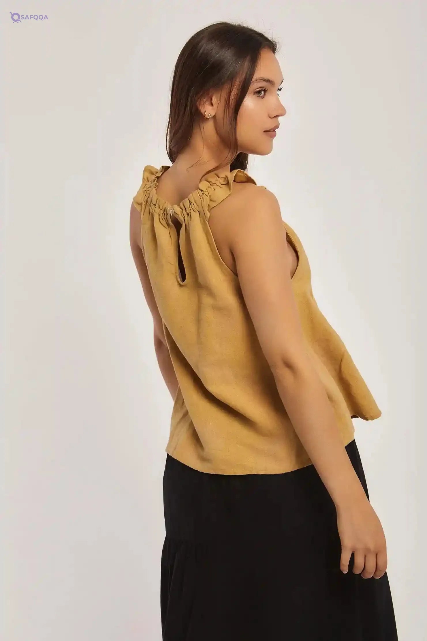 DARE Womens Fancy Short Sleeve Halter Neck Top With Ruffles And Gathers On Neck 260-602-910-39 Top - Safqqa Egypt