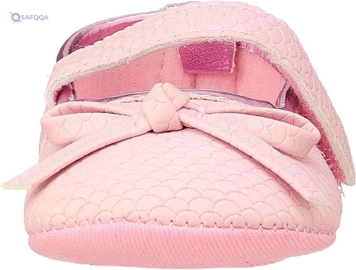 Mix & Max Embossed Pattern Front Bow Velcro Strap Shoes for Girls - 0 - 6 Months - Safqqa Egypt