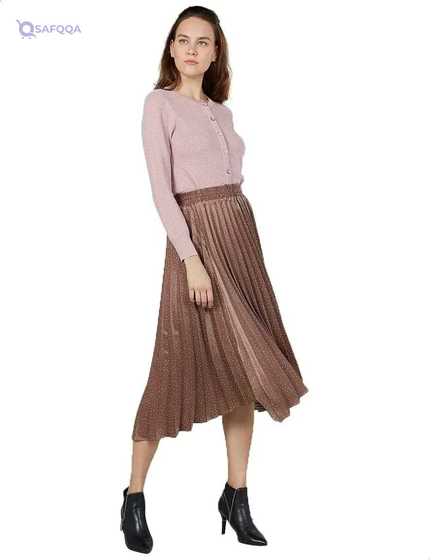 Splash Polka-Dot Pattern Asymmetric-Hem Pleated Midi Skirt for Women - Safqqa Egypt
