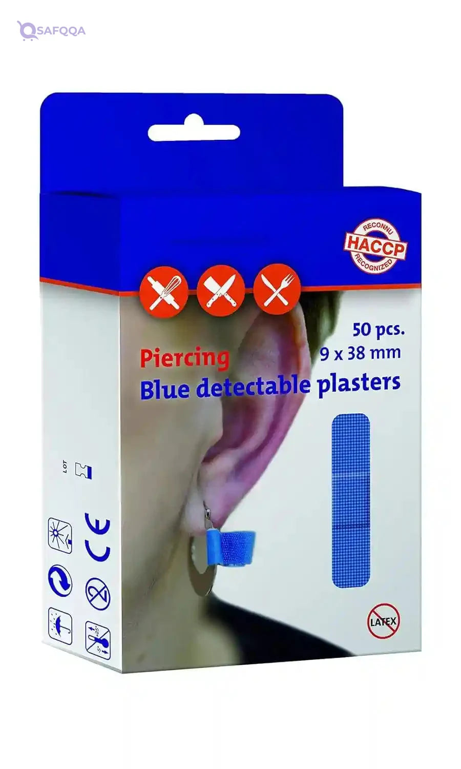 Maya Visual Detectable Plaster For Piercing 9 Cm x 38 Mm (Pack 50) Blue TTD2P - Safqqa Egypt