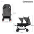 TEKNUM Double Baby Stroller Pram + Diaper Bag wt Stroller Hooks & Changing Mat + Pouch Wide Seat and Canopy Big Basket 5 Point Seat Belt Cushioned Seat (6-36 Months ) -Dark Grey - Safqqa