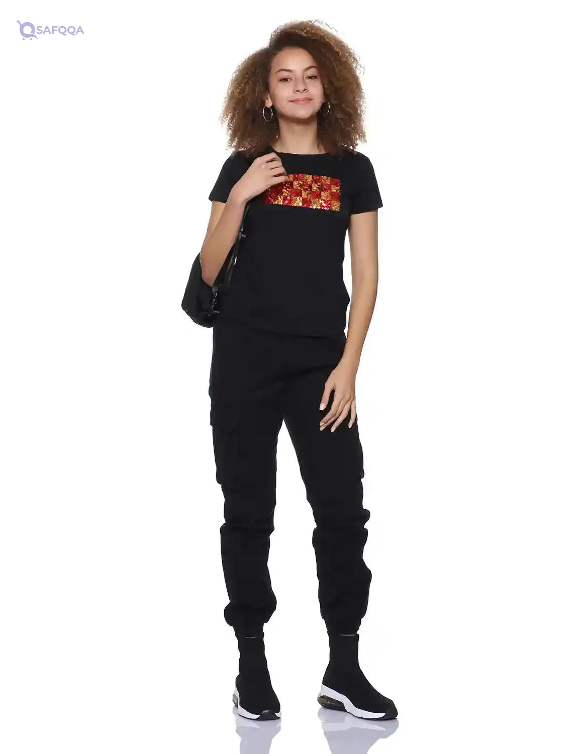 Splash Front Sequin Short Sleeves Crew Neck T-shirt for Women - Safqqa Egypt