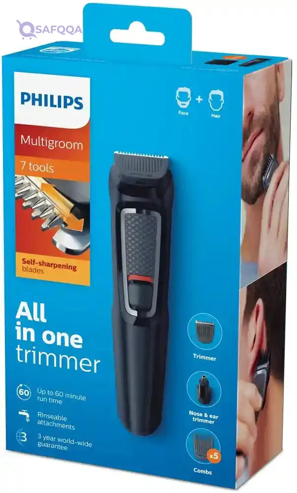 Philips Series 3000 7-in-1 Multi Grooming Kit for Beard & Hair with Nose Trimmer Attachment - MG3720/13 - ( DAMAGED BOX ) - Safqqa