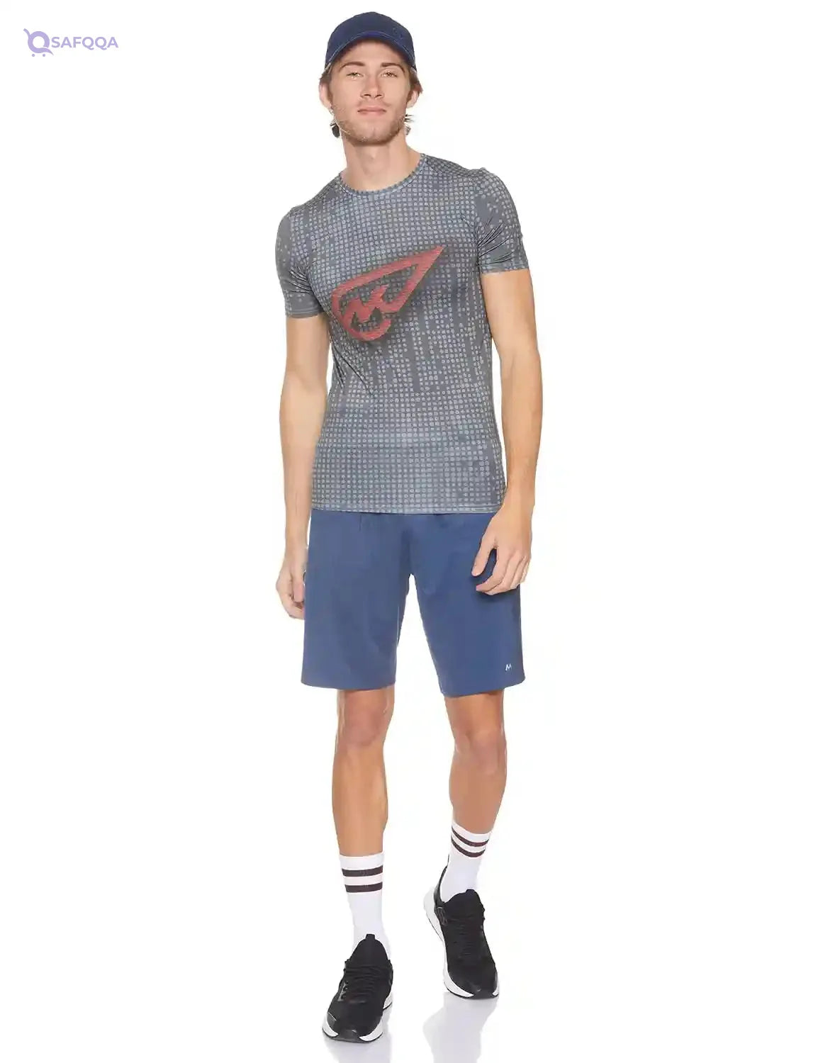 Magma Dot-Pattern Front-Logo Crew-Neck Slim-Fit Sports T-Shirt for Men - Safqqa Egypt