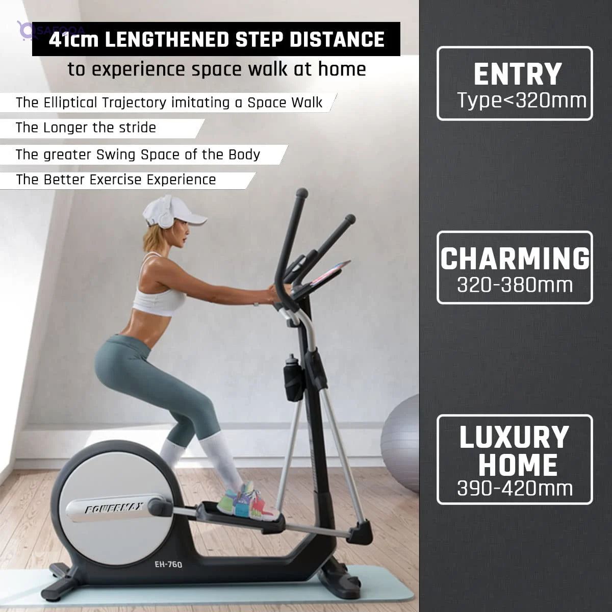 PowerMax Fitness EH-760 Elliptical Cross Trainer with Water Bottle Cage - Safqqa