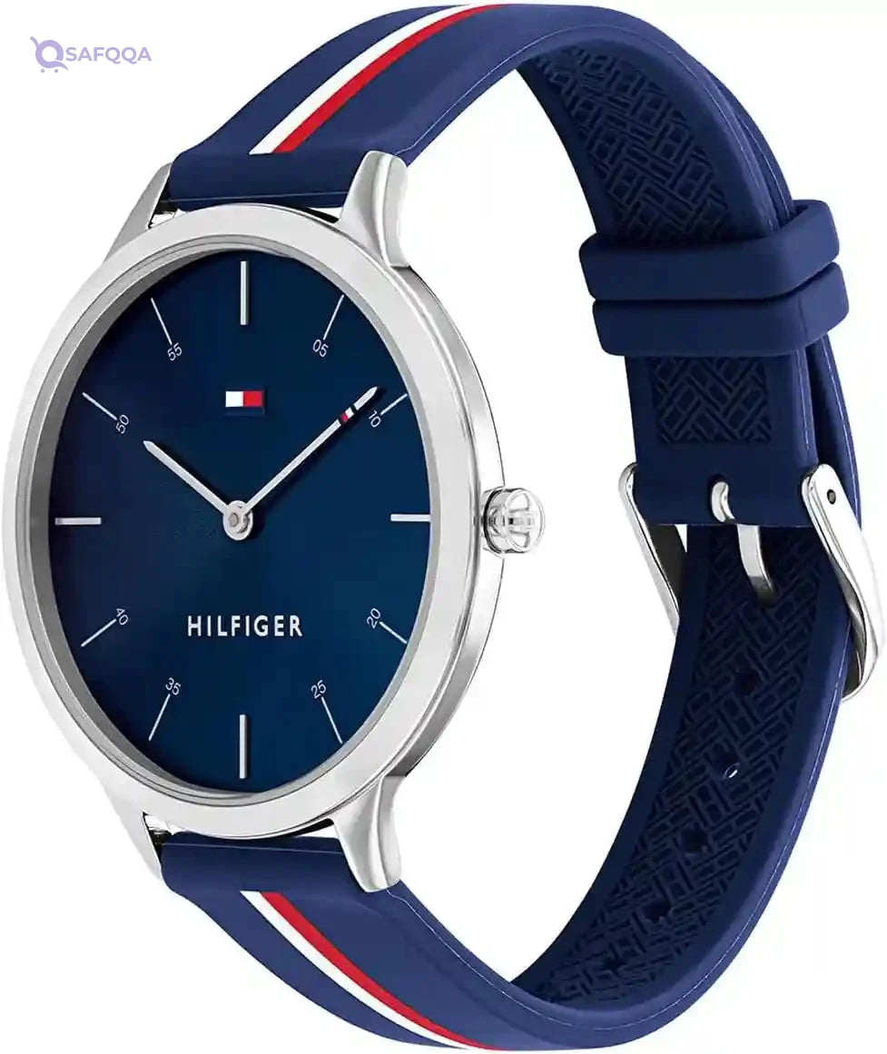 Tommy Casual Watch Rubber Strap for Lady, Blue - Safqqa