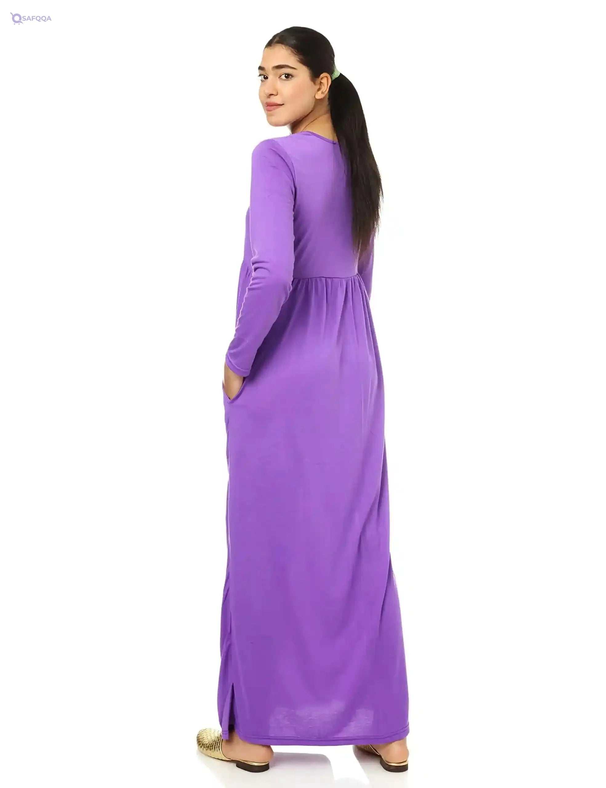 JAMILA Women Long Full Sleeves With Round Neck Dress For Women,Classic round neck design for a timeless look. - Safqqa