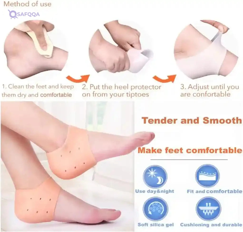 Silicone Gel Heel Protectors – Plantar Fasciitis & Heel Spur Relief – Breathable Heel Cushions for Foot Pain - Safqqa