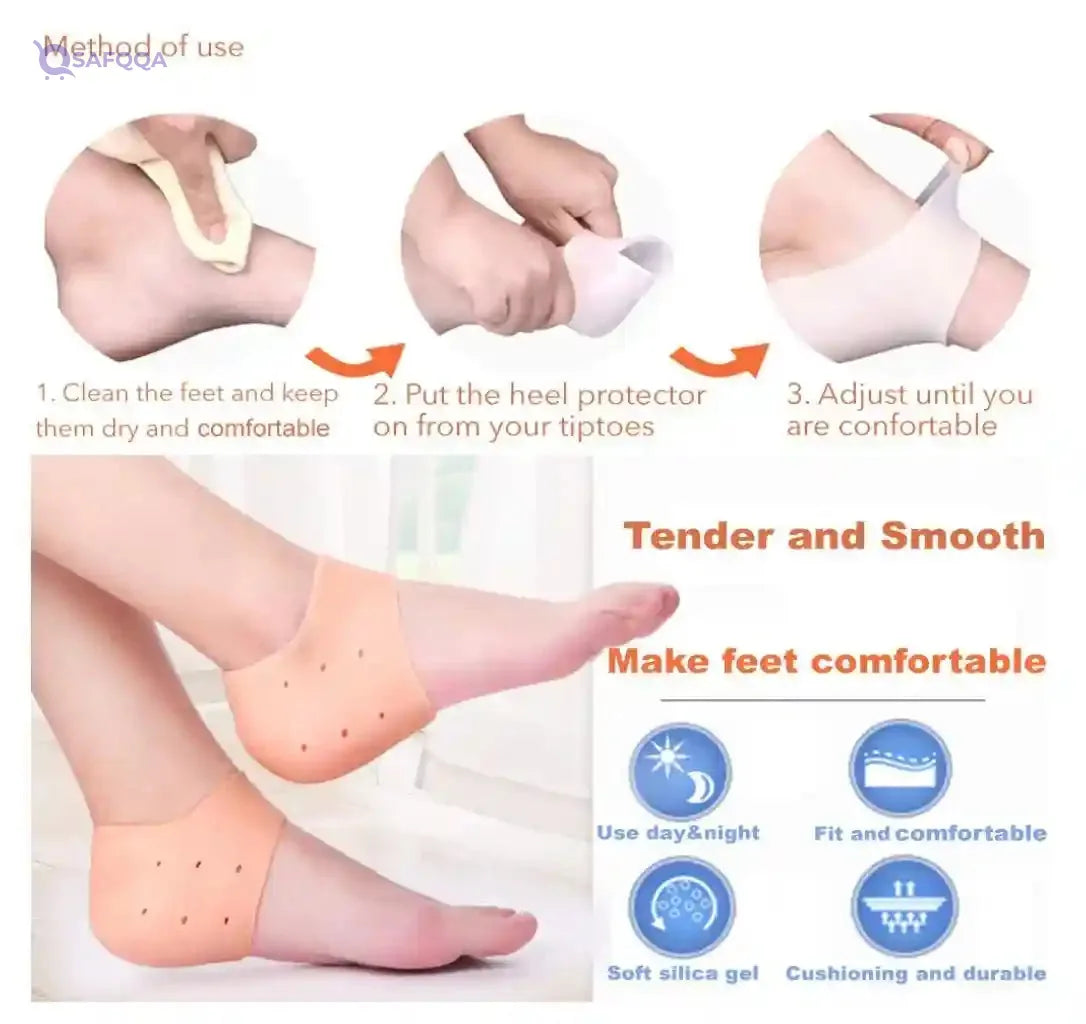 Silicone Gel Heel Protectors – Plantar Fasciitis & Heel Spur Relief – Breathable Heel Cushions for Foot Pain - Safqqa