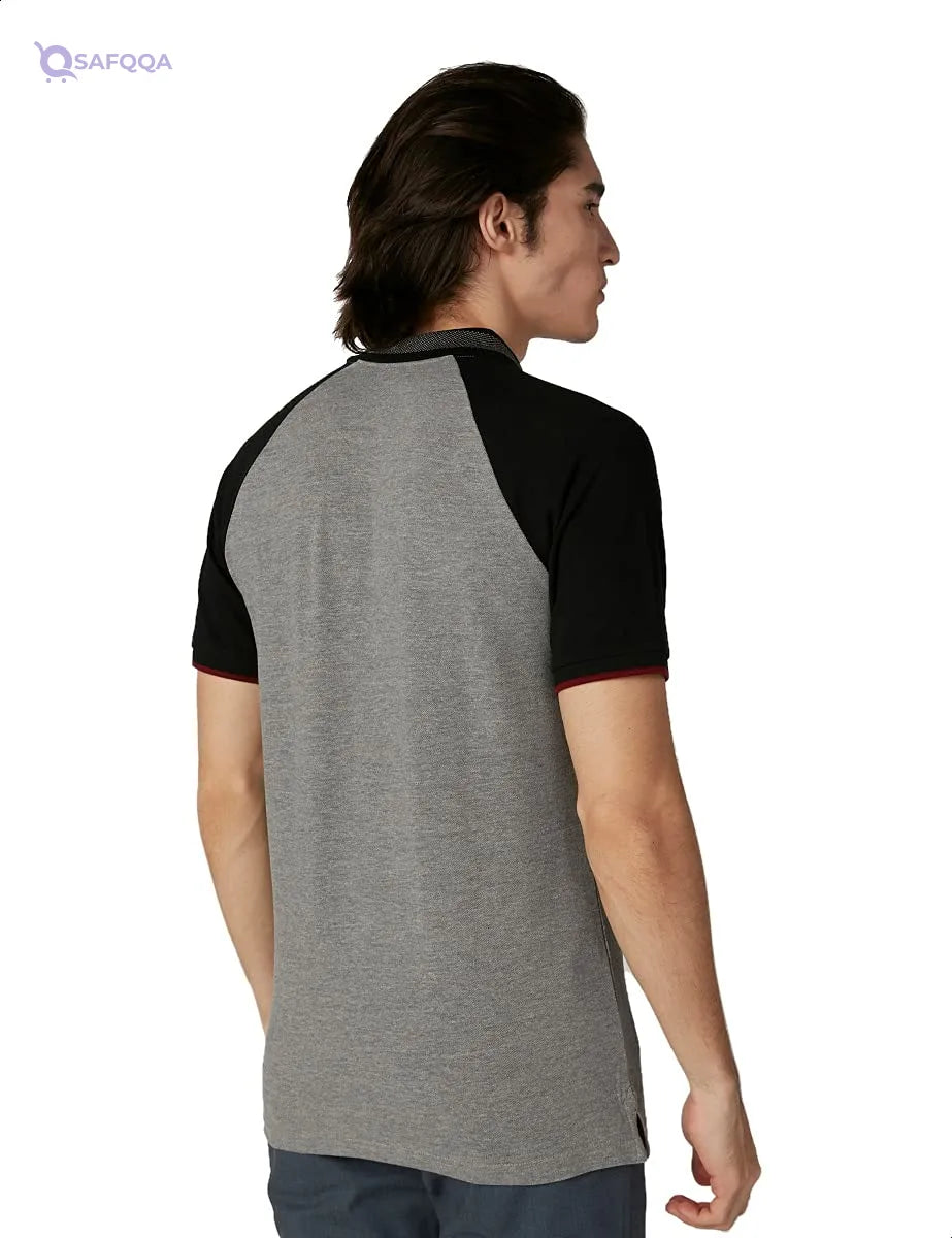 Splash Ribbed Trims Short Raglan Sleeves Polo Shirt For Men - Safqqa