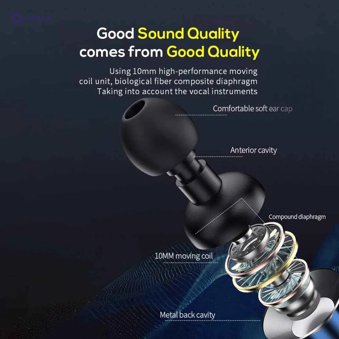 pTron (High Bass Earphones) in Ear Wired Earphones with Mic, 10mm Powerful Driver for Stereo Audio, Noise Cancelling Headset with 1.2m Tangle-Free Cable & 3.5mm Aux - (Blue) - Safqqa
