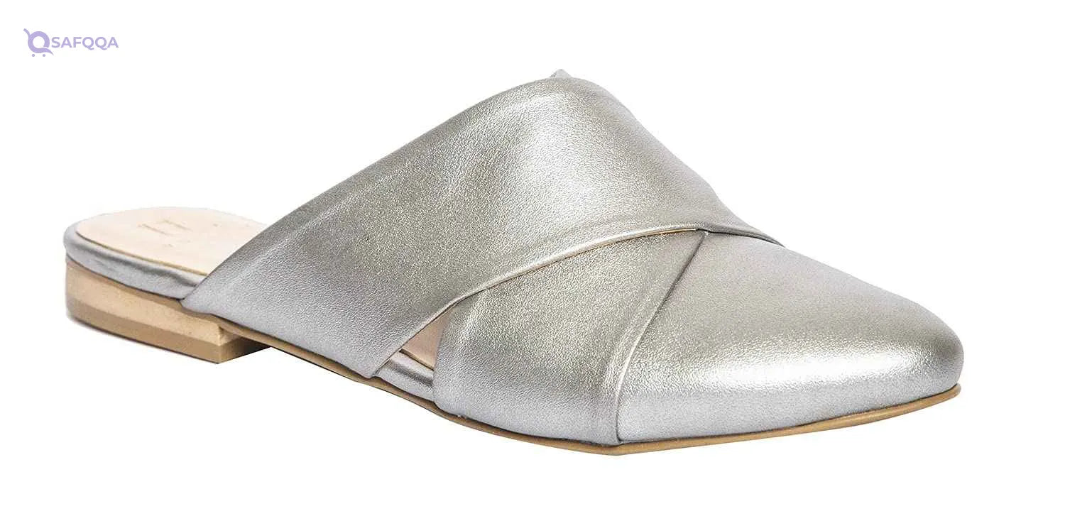 U By Misura Faux Leather Cross Strap Almond Toe Mule for Women - Silver - Safqqa Egypt