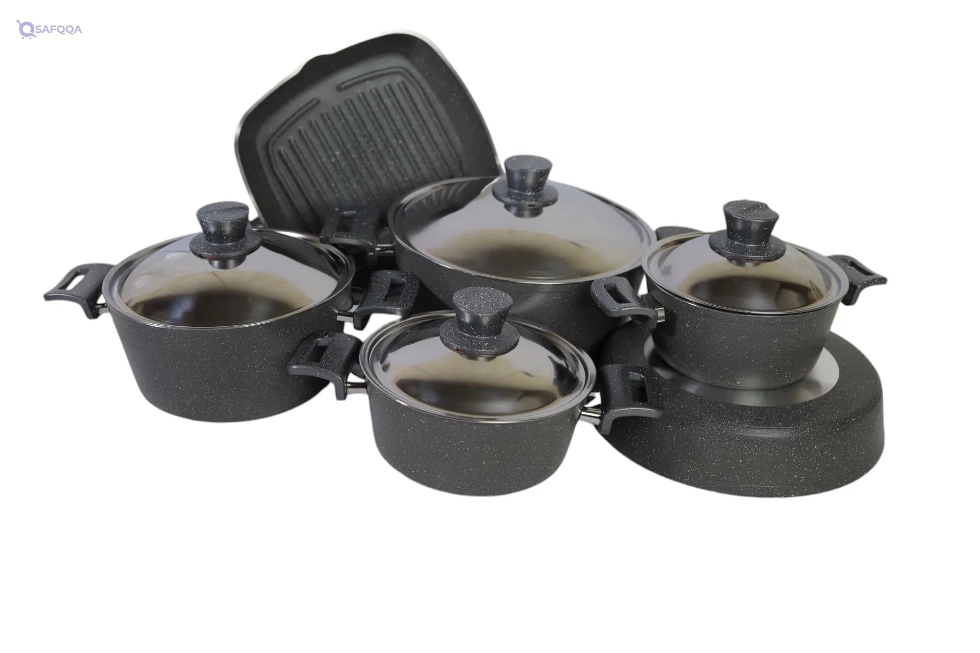 Luxago, 10 pcs Gray Granite Teflon Pot Set• 10-piece pot set for complete cooking needs - Safqqa