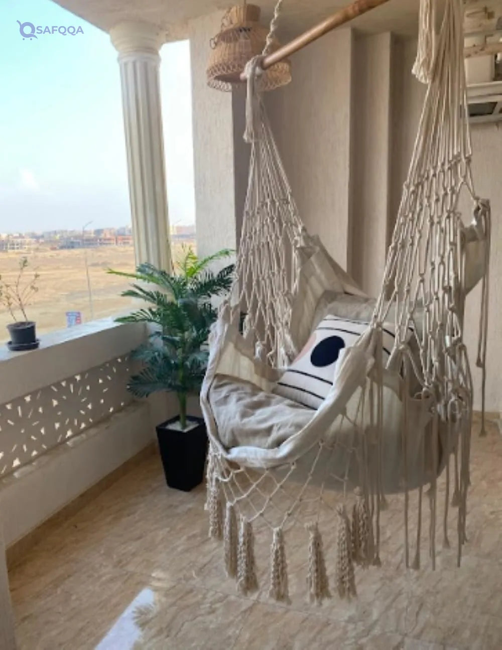 Macramé Hammock Swing with Cushions – Boho Decorative Design by Hayah - Safqqa